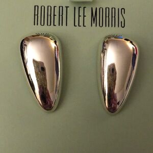 Robert Lee Morris Silver Tone Chunky Wedge Shaped Drop Earrings NIB